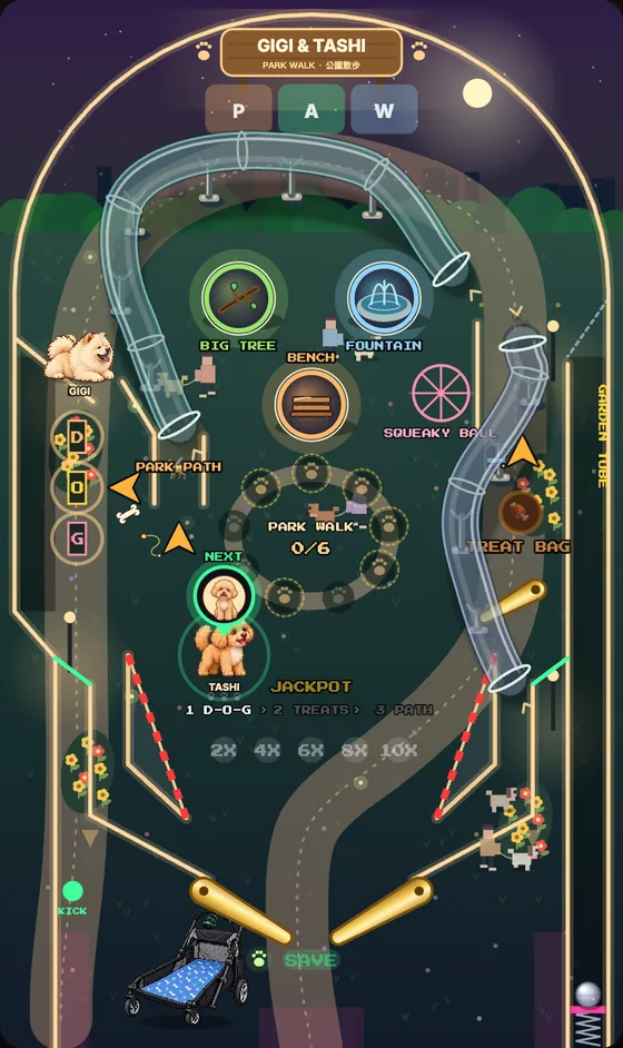Gigi & Tashi park walk pinball table